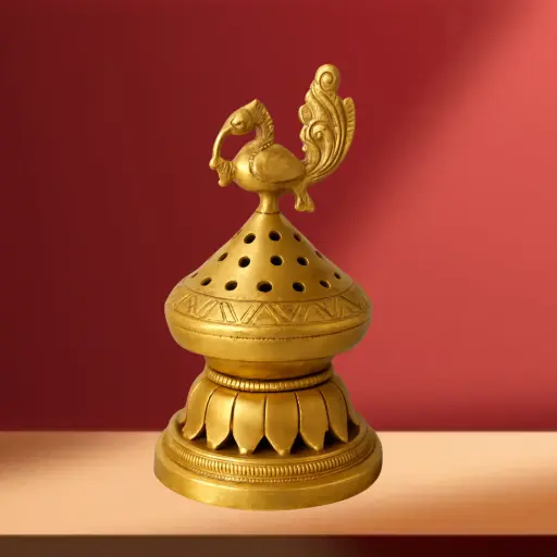 Brass Peacock Incense Burner - Handcrafted Dhoop Dani for Pooja and Aromatherapy